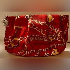 Estee Lauder Travel Make Up Bag Cosmetic Case Graphic Zipper Red Gold Chains